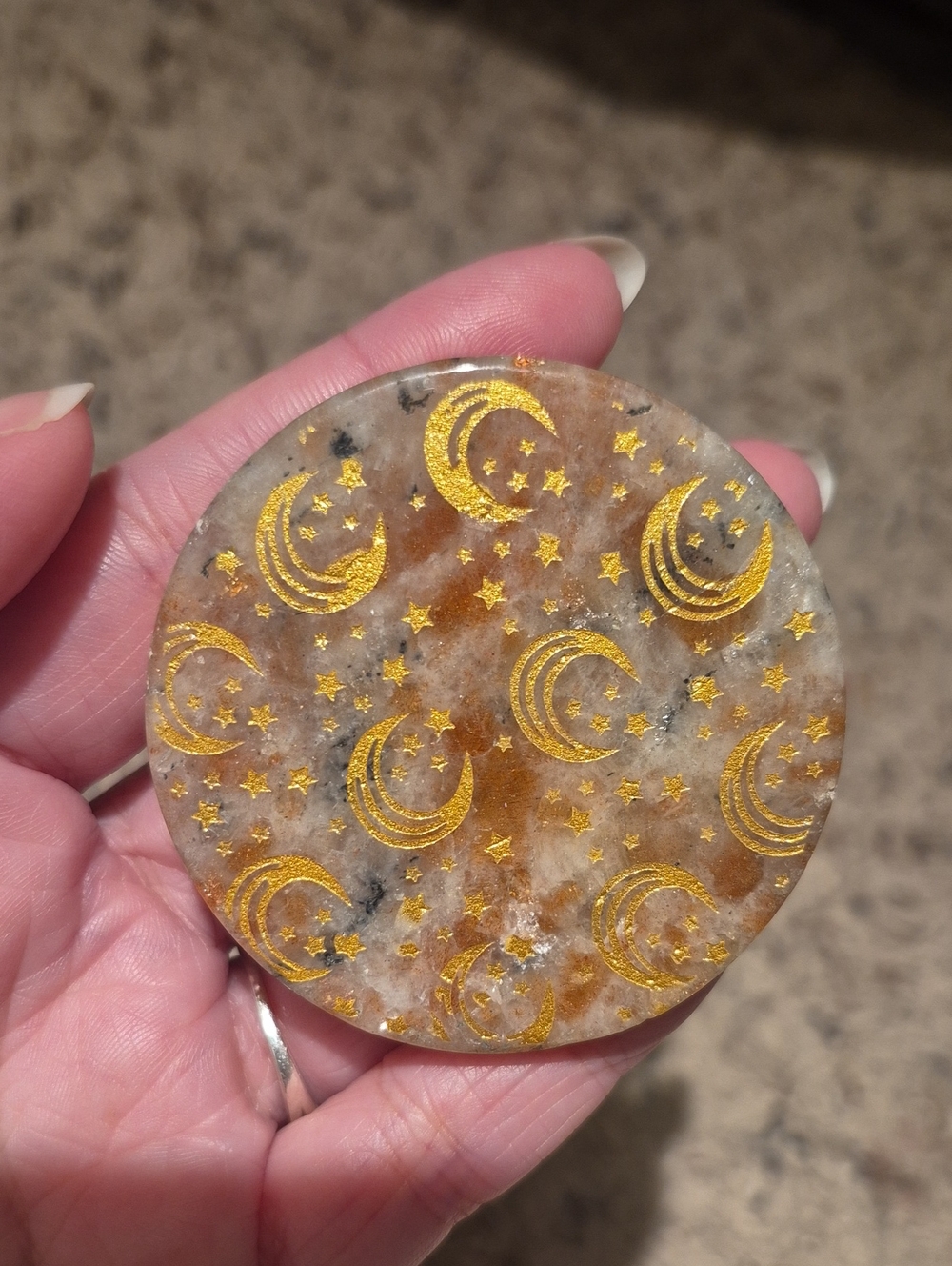 Gold Moon & Star Sunstone Phone Holder